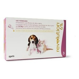 ANTIPARASITÁRIO REVOLUTION 6% 0.25ML PARA FILHOTES DE CÃES E GATOS DE ATÉ 2,5KG 3 TUBOS DOSE ÚNICAS