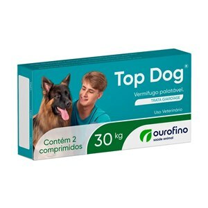 VERMÍFUGO TOP DOG PARA CÃES 30KG 2 COMPRIMIDOS